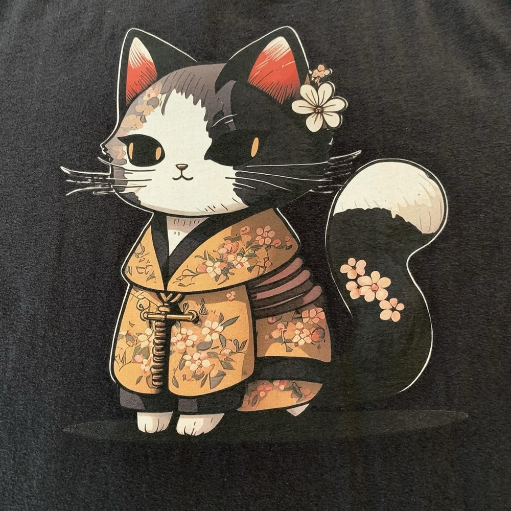 Bella + Canvas Shirt Mens 2XL Gray Kimono Cat Anime Kawaii Graphic Tee T-Shirt
